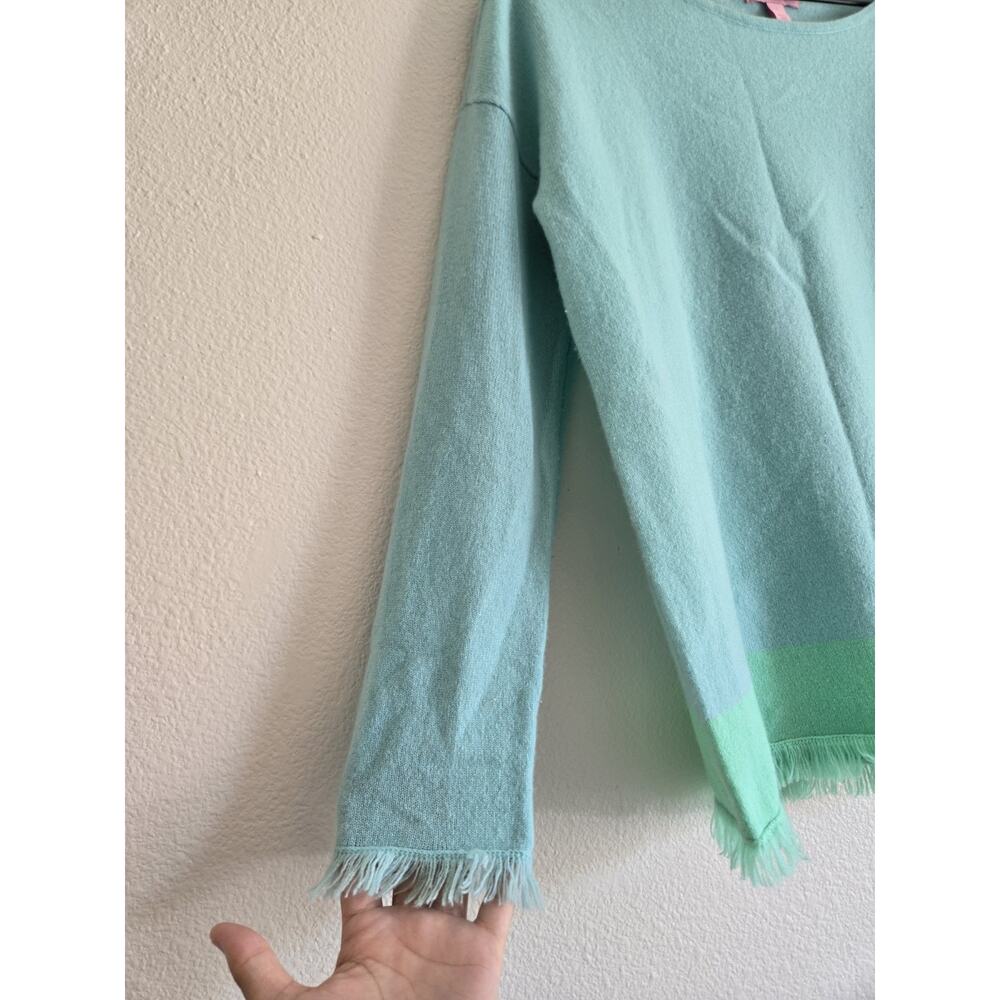 Lilly Pulitzer Fairfax Cashmere Blue Green Fringe Sweater Small Coastal Luxury - Picture 4 of 10
